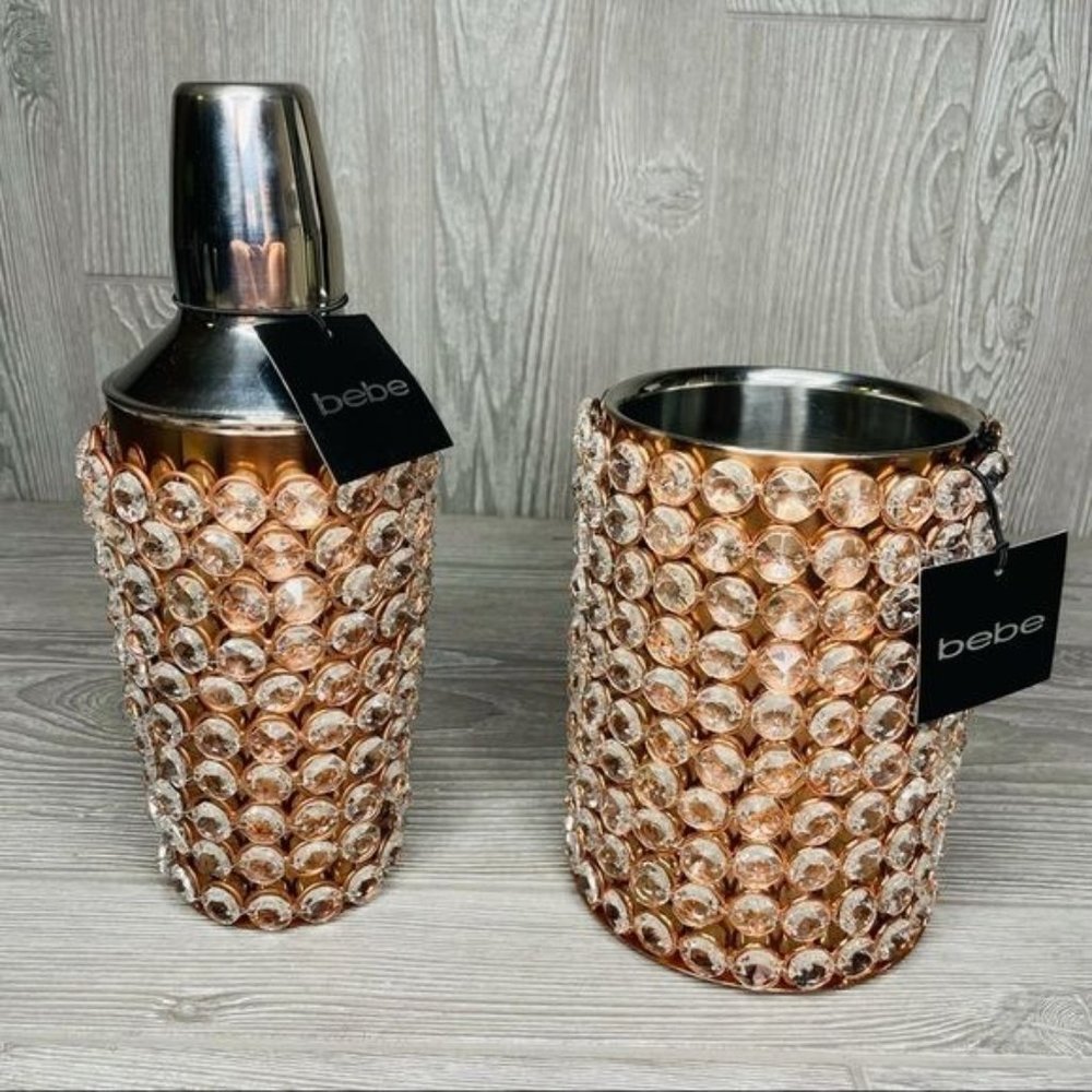 Bebe rose gold jeweled wine cooler and cocktail shaker decorative bar tools